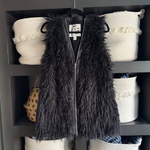 Barney’s CO OP Faux Fur Black Vest Zip Up Large